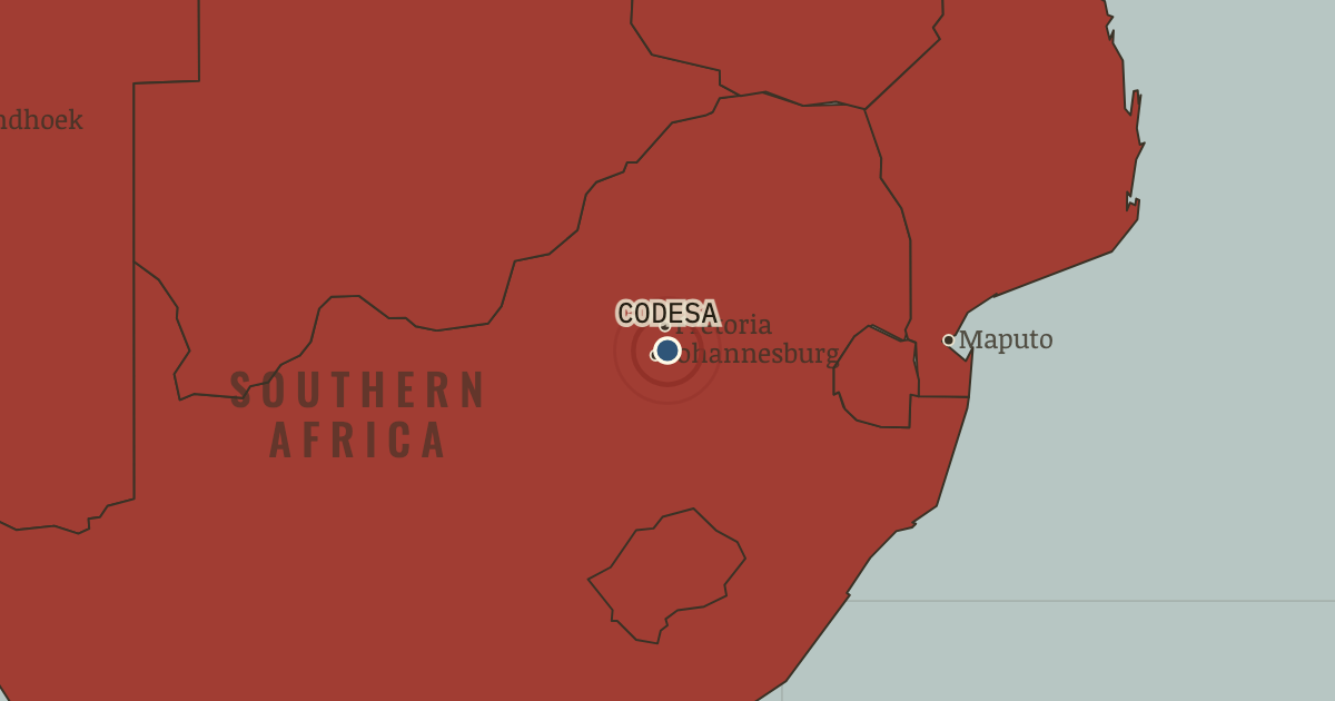 Map showing CODESA — the negotiated revolution — The Decolonization of Africa, 1945–1994