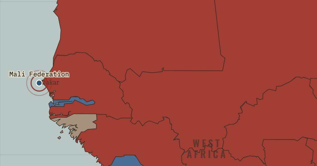 Map showing Dakar — the Mali Federation — The Decolonization of Africa, 1945–1994