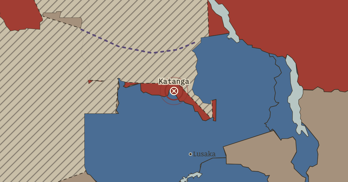 Map showing Katanga secedes — The Decolonization of Africa, 1945–1994