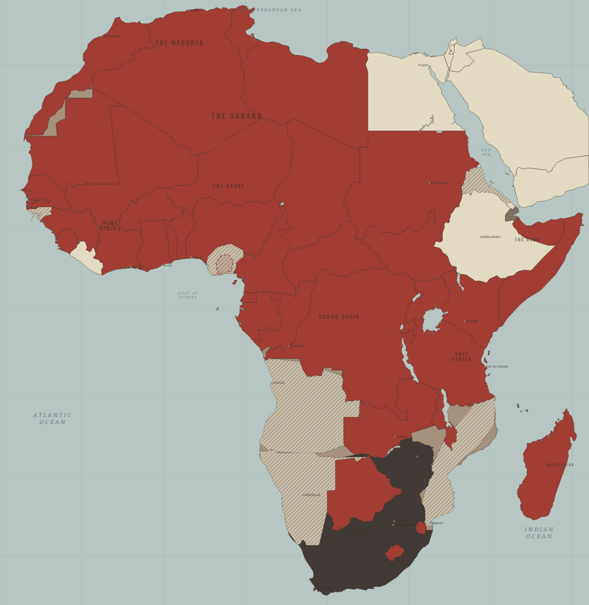 Map of Africa in 1966–68: The enclaves — and Biafra