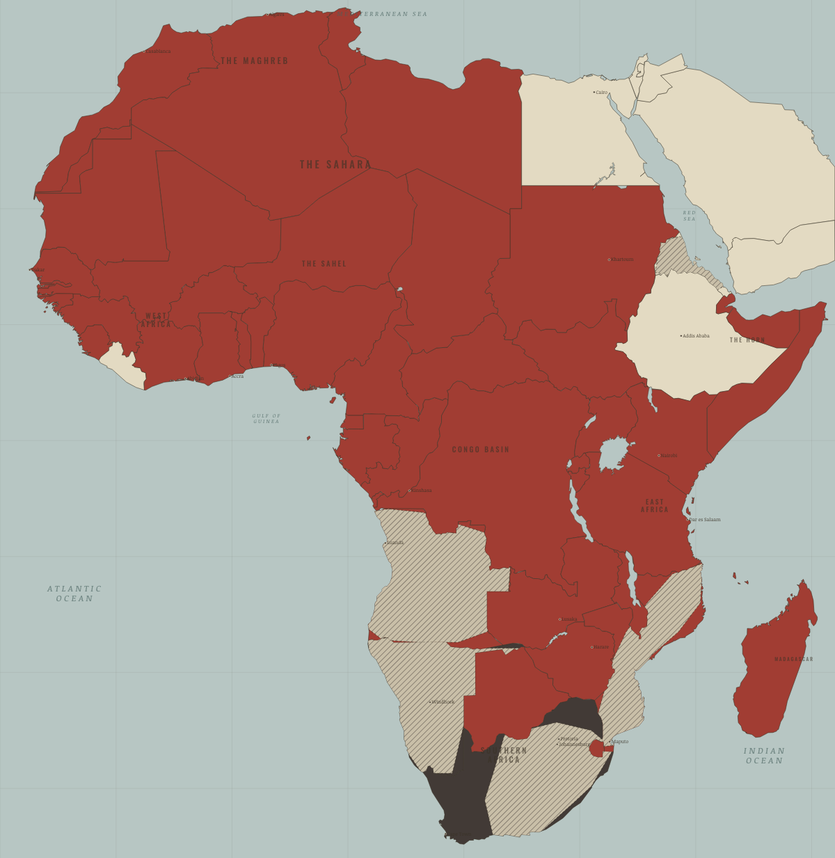 Map of Africa in 1985: States of emergency