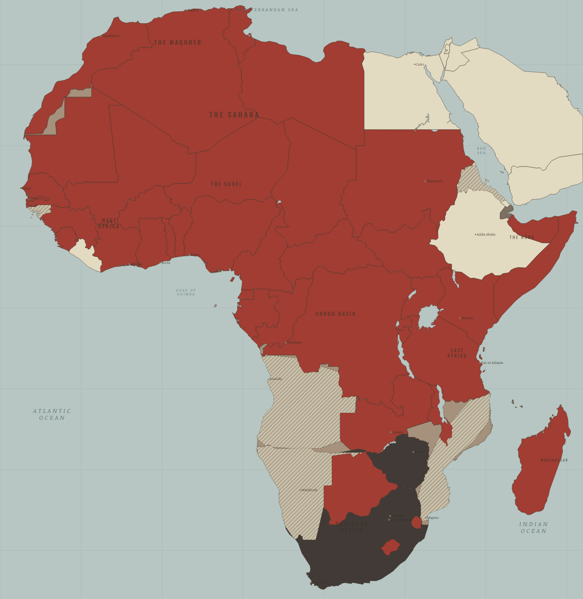 Map of Africa in JAN 1970: Biafra falls