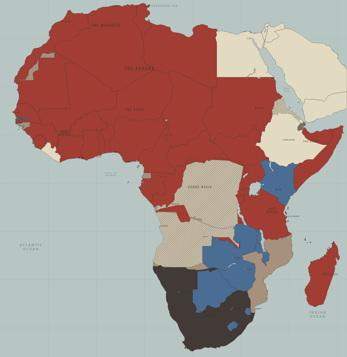 Map of Africa in JUL 1962: Algeria, Rwanda, Burundi, Uganda