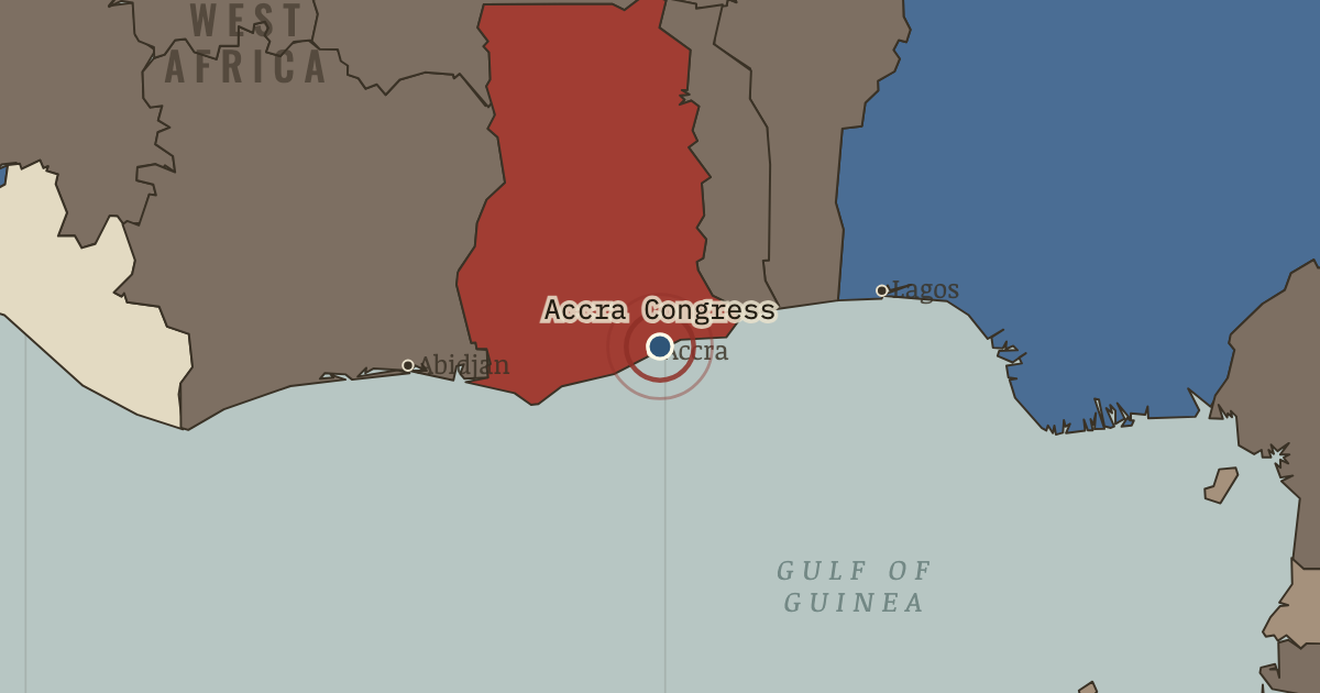 Map showing The All-African Peoples’ Conference — The Decolonization of Africa, 1945–1994