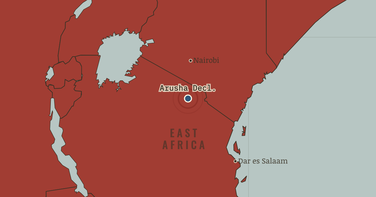 Map showing The Arusha Declaration — The Decolonization of Africa, 1945–1994