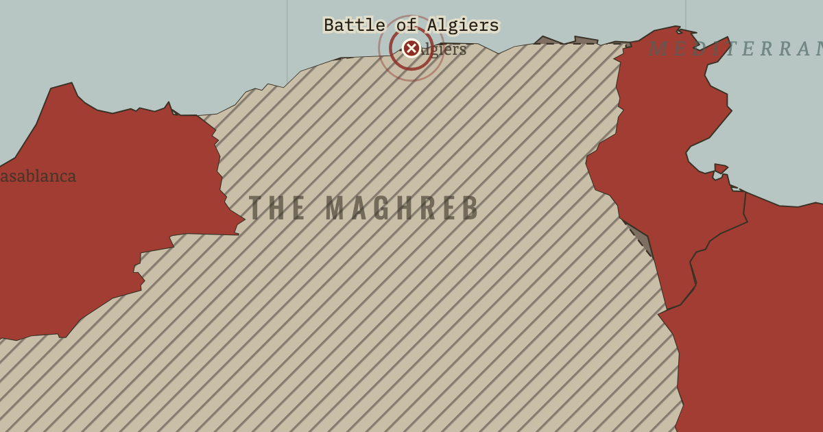 Map showing The Battle of Algiers — The Decolonization of Africa, 1945–1994