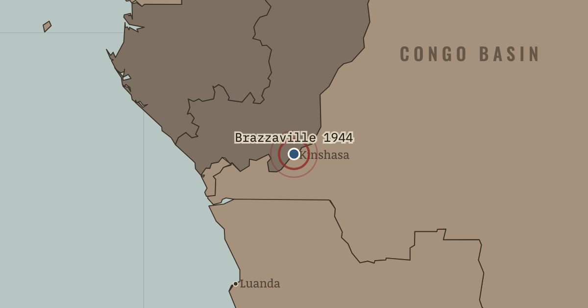 Map showing The Brazzaville Conference — The Decolonization of Africa, 1945–1994