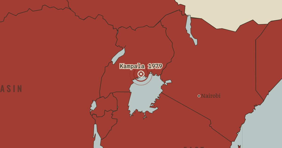 Map showing The fall of Kampala — The Decolonization of Africa, 1945–1994