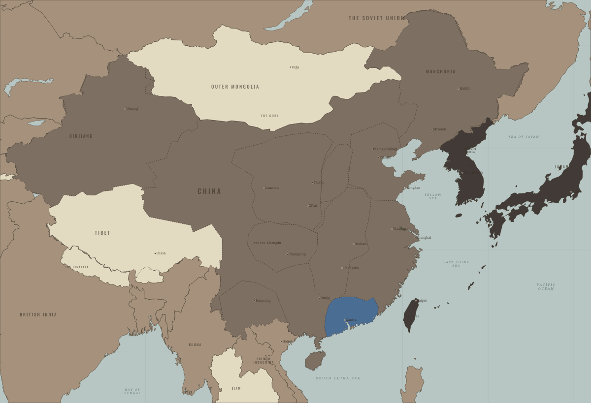 Map of revolutionary China in 1923: The warlord wars — Canton organizes