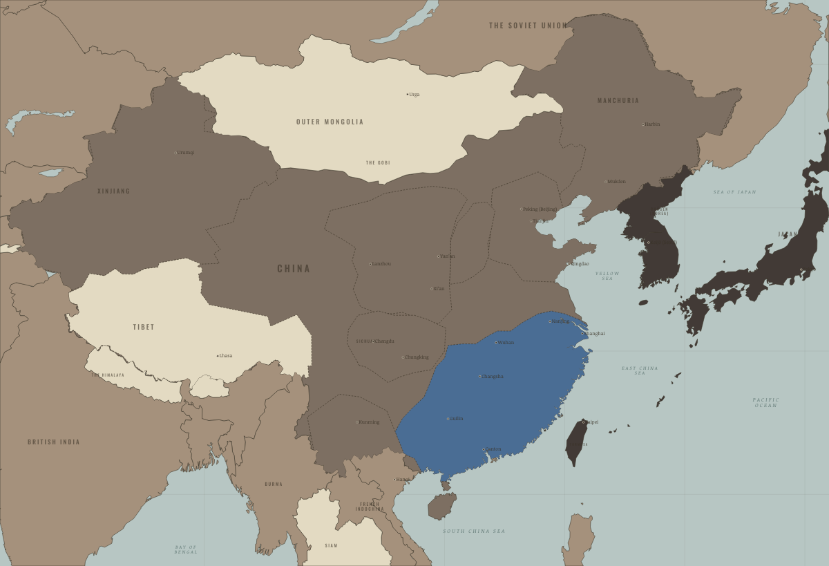 Map of revolutionary China in 1927: The Northern Expedition at the Yangtze