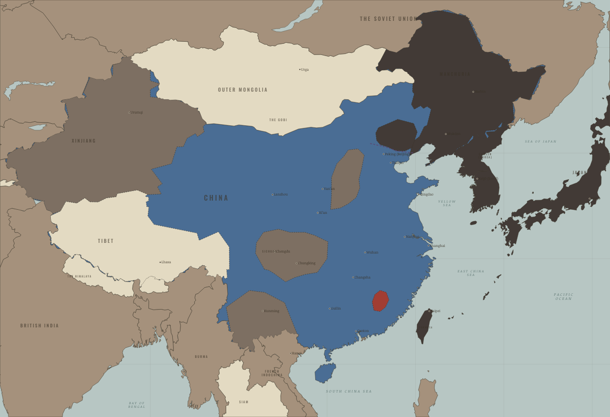 Map of revolutionary China in 1933: Manchukuo and the Tanggu Truce