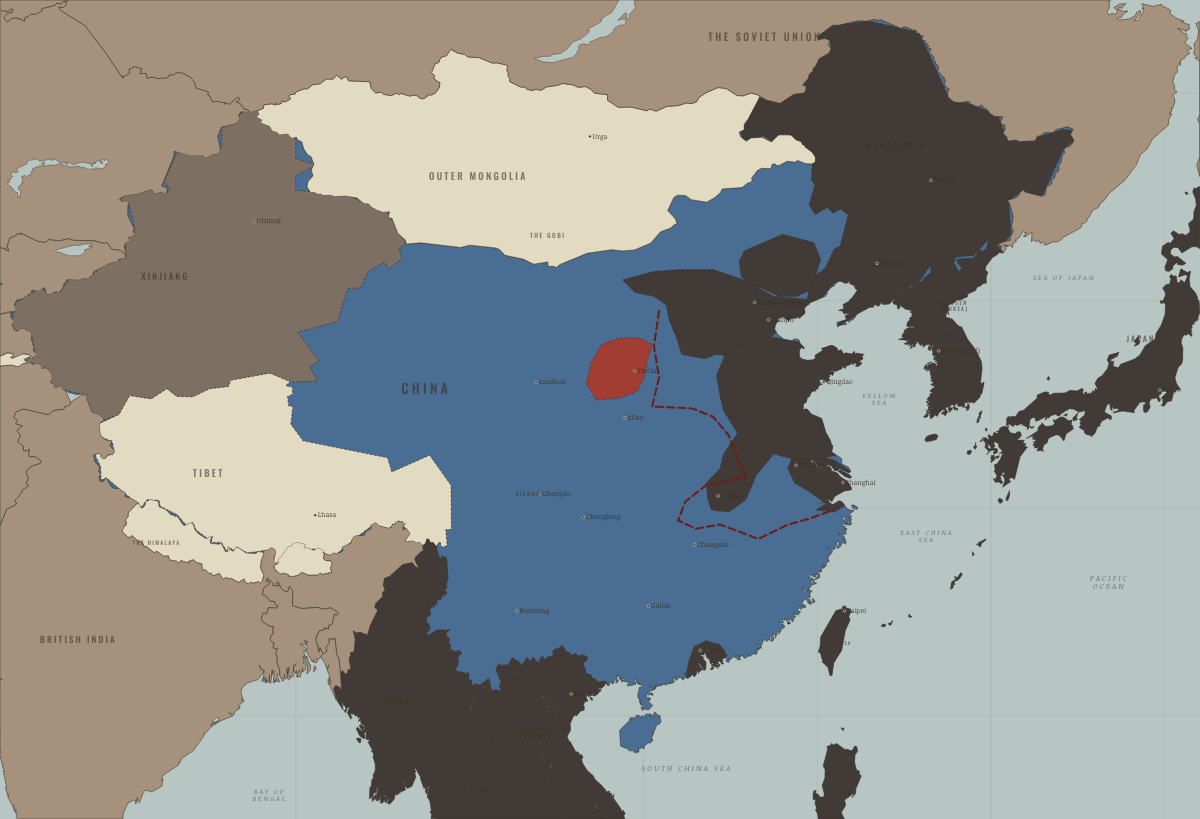 Map of revolutionary China in 1942: The wider war — the lifelines cut