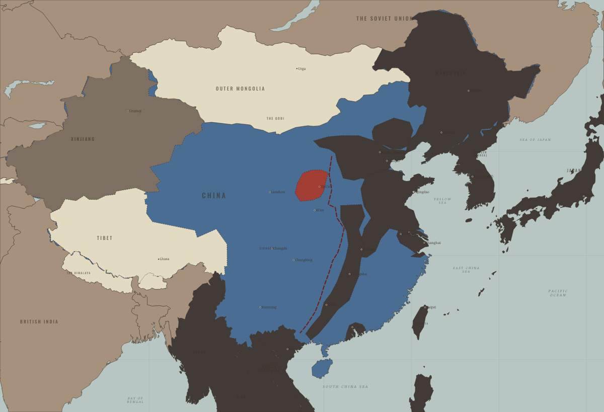 Map of revolutionary China in 1944: Ichigo — points and lines