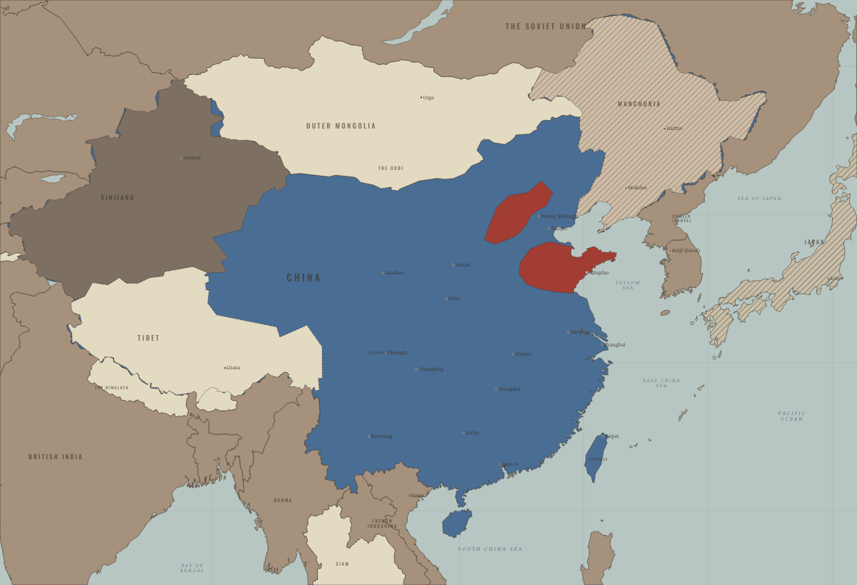 Map of revolutionary China in 1947: Yan’an falls — the government’s high tide