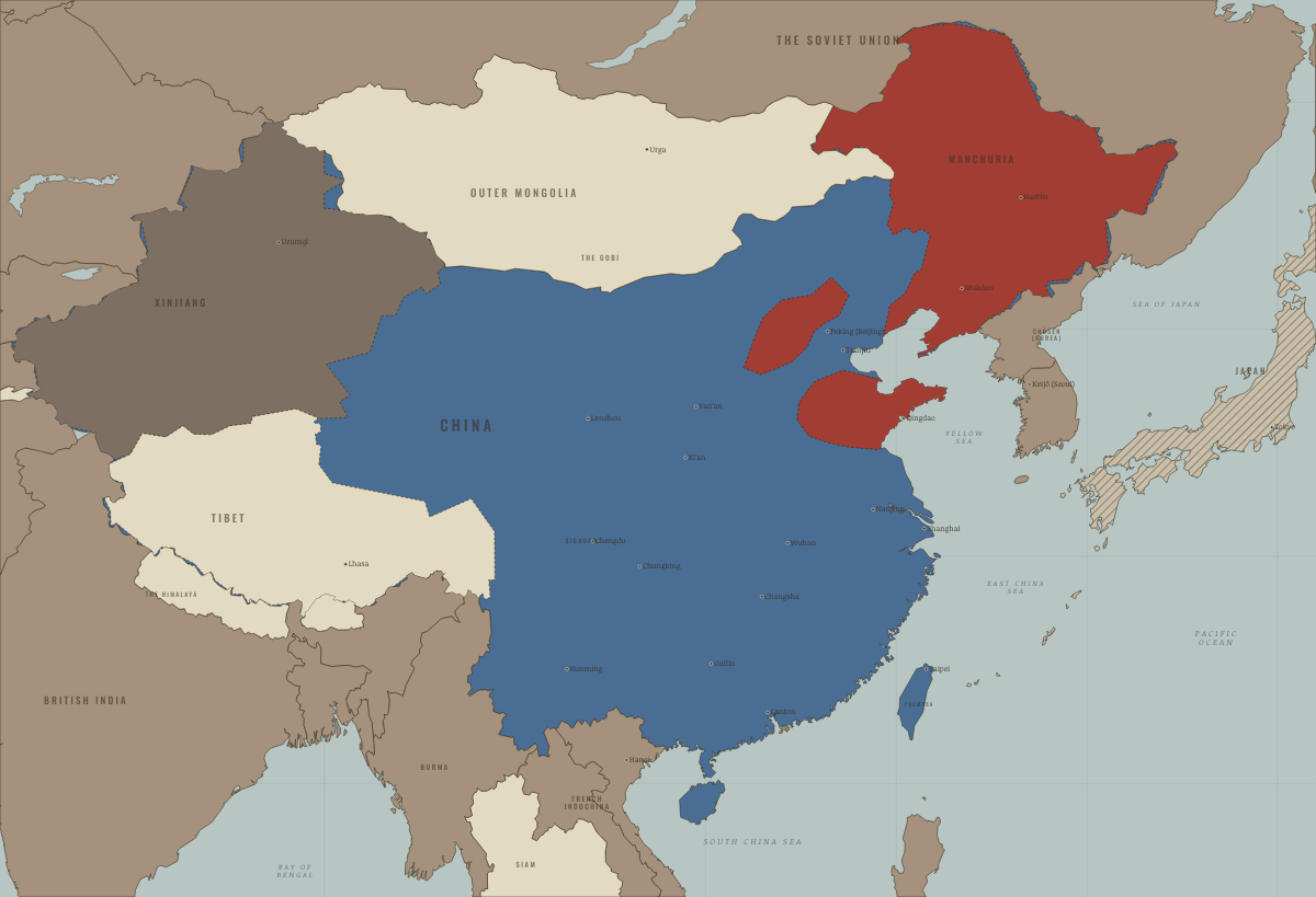 Map of revolutionary China in 1948: Liaoshen and Huaihai — the north goes red