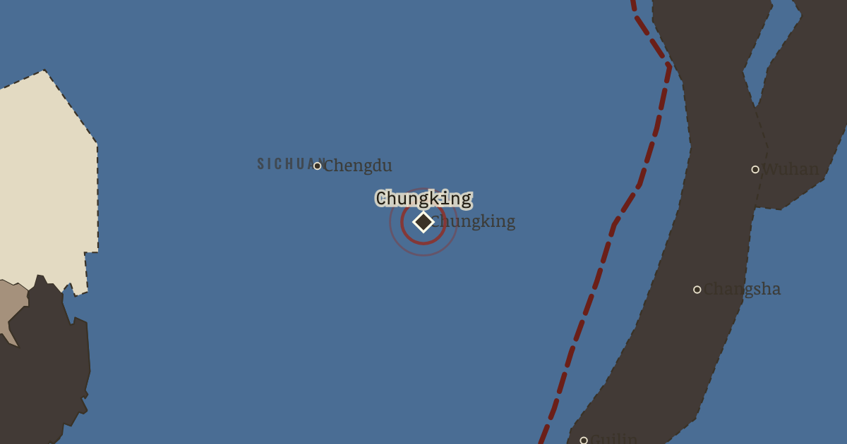 Map showing The bombing of Chungking — China in Revolution, 1911–1949