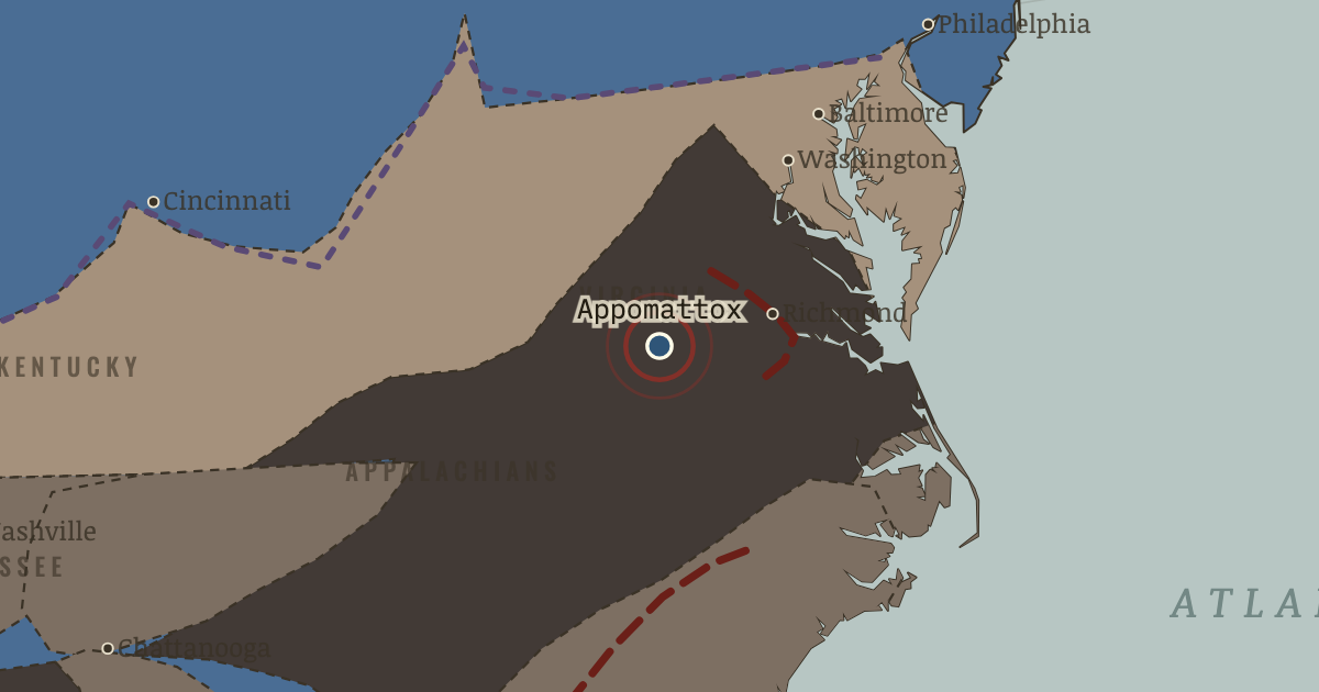 Map showing Appomattox Court House — The American Civil War, 1861–1865