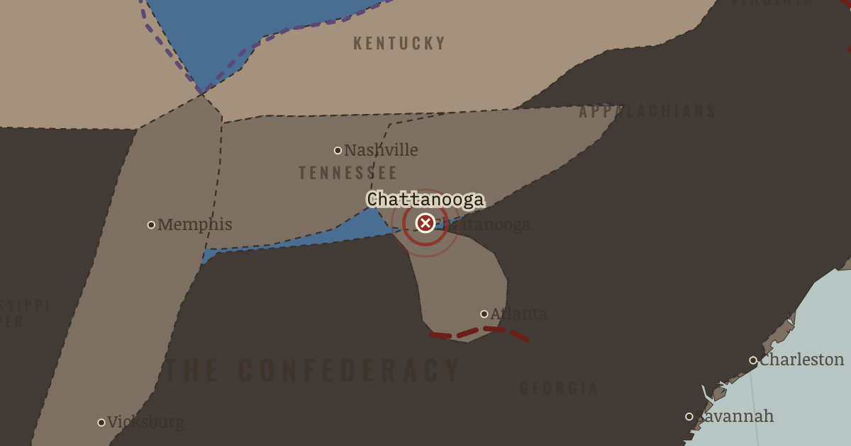 Map showing Chattanooga — The American Civil War, 1861–1865
