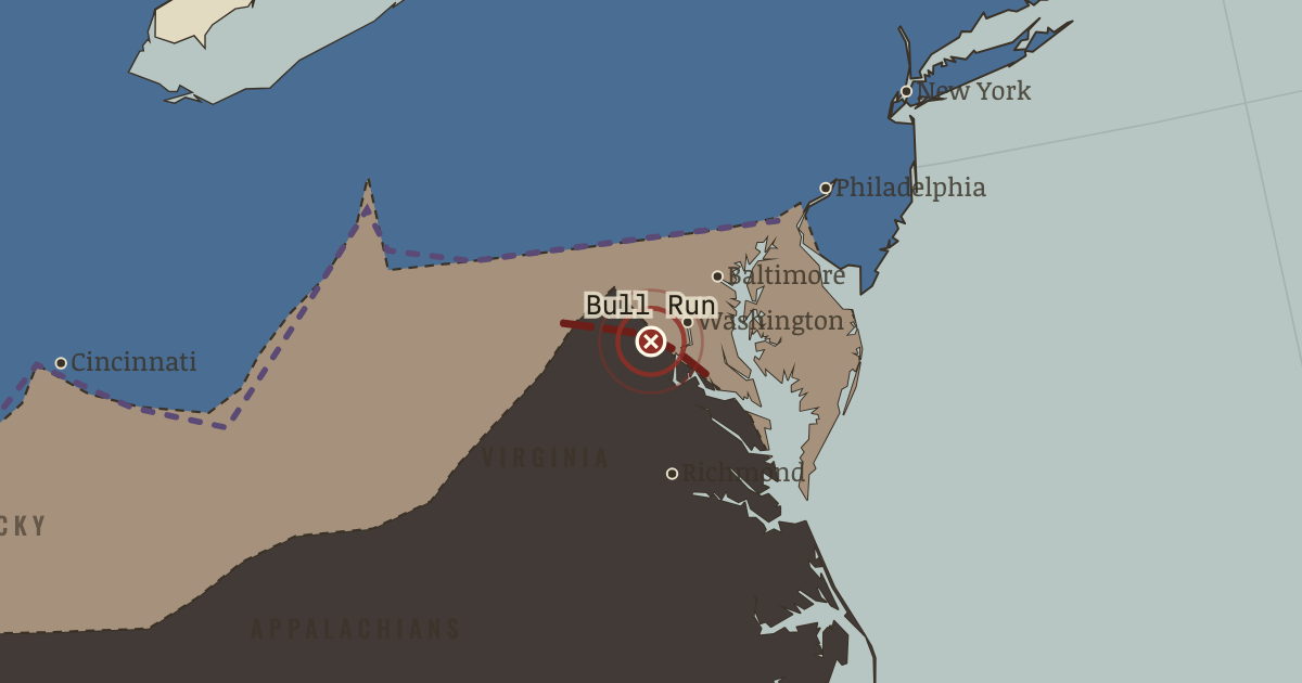 Map showing First Bull Run — The American Civil War, 1861–1865