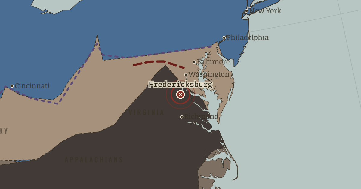 Map showing Fredericksburg — The American Civil War, 1861–1865