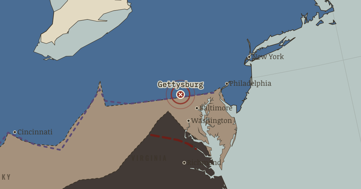 Map showing Gettysburg — The American Civil War, 1861–1865
