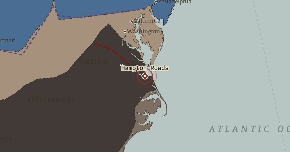 Map showing Hampton Roads — The American Civil War, 1861–1865