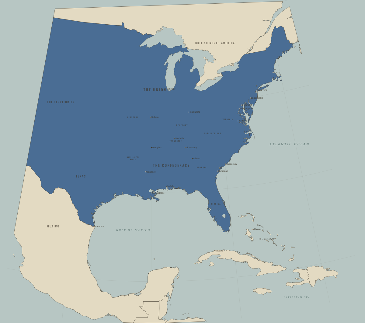 Map of the American Theater in DEC 1865: The Thirteenth Amendment