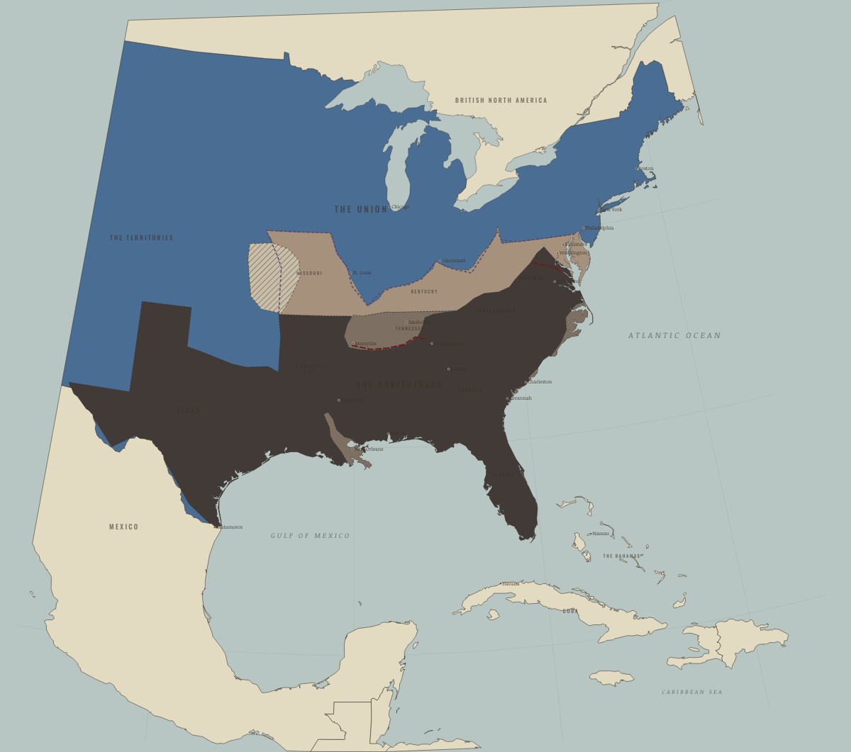 Map of the American Theater in JAN 1863: Emancipation