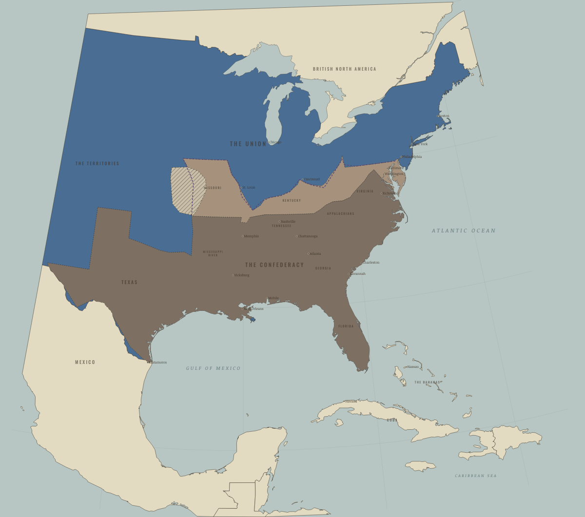 Map of the American Theater in MAY 1865: The last surrenders