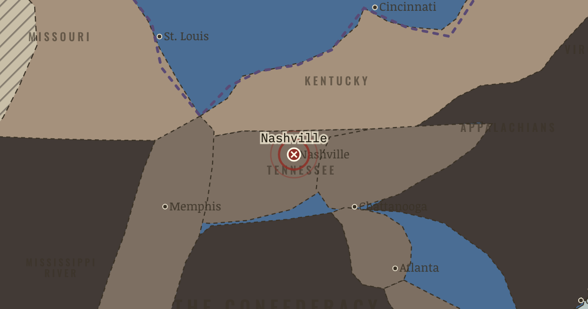 Map showing Nashville — The American Civil War, 1861–1865