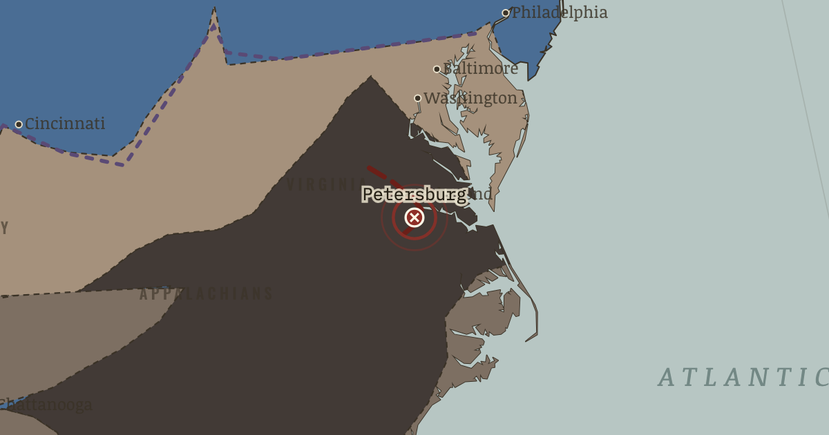 Map showing Petersburg — The American Civil War, 1861–1865