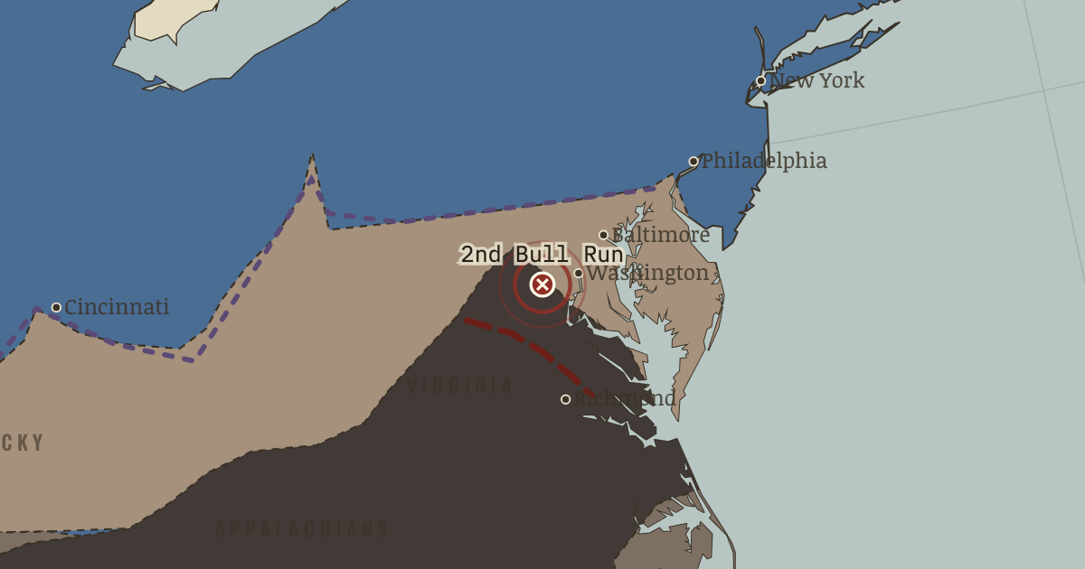 Map showing Second Bull Run — The American Civil War, 1861–1865