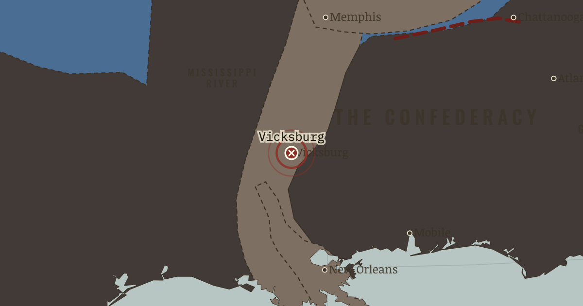 Map showing Vicksburg — The American Civil War, 1861–1865