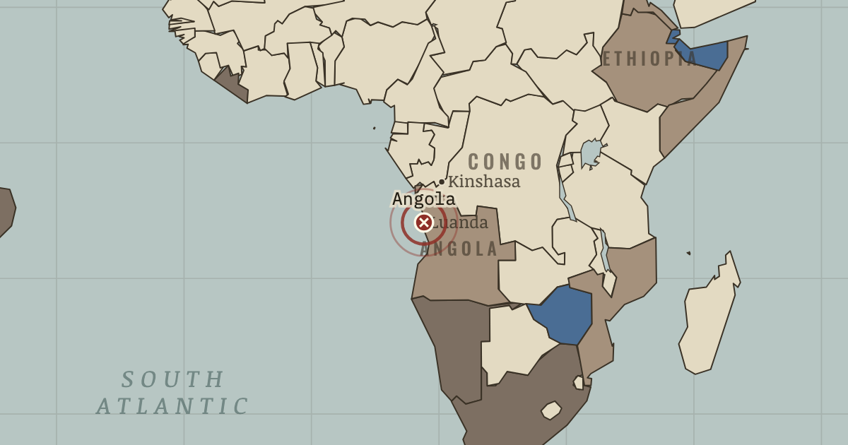Map showing Angola — war by proxy — The Cold War, 1945–1991
