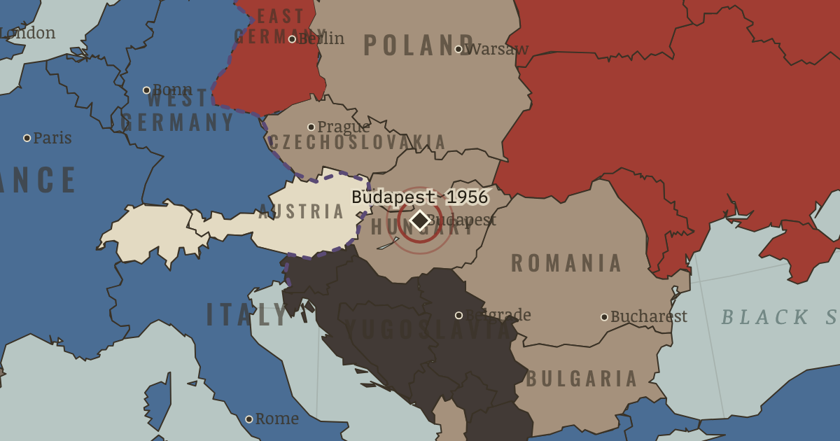 Map showing Budapest, 1956 — The Cold War, 1945–1991