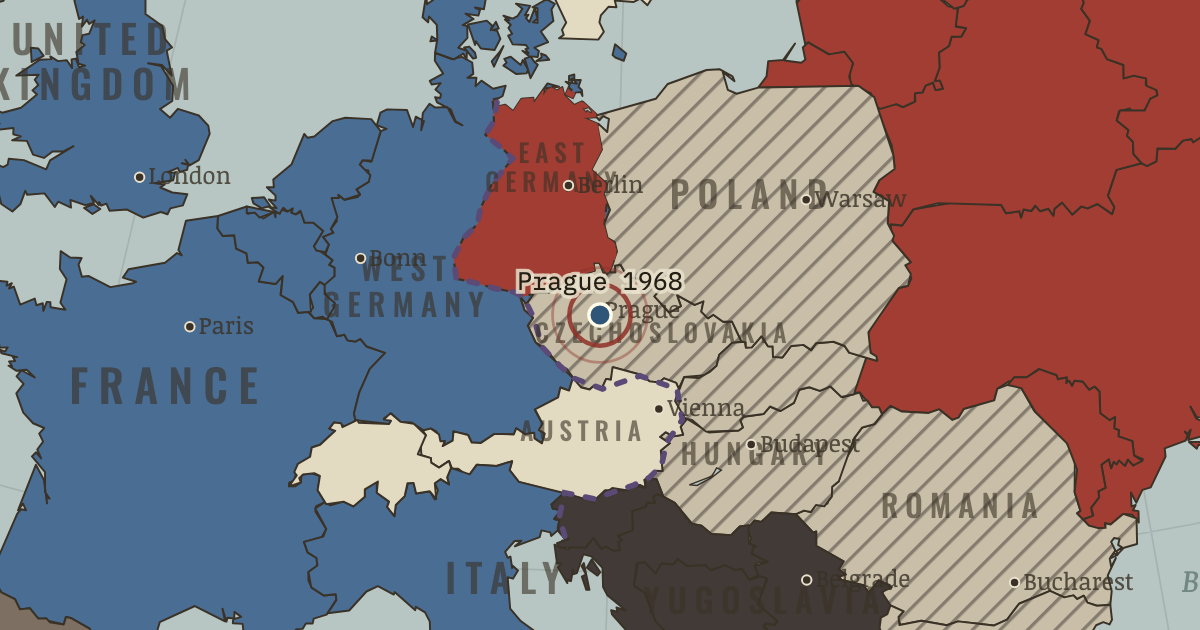 Map showing Prague Spring crushed — The Cold War, 1945–1991