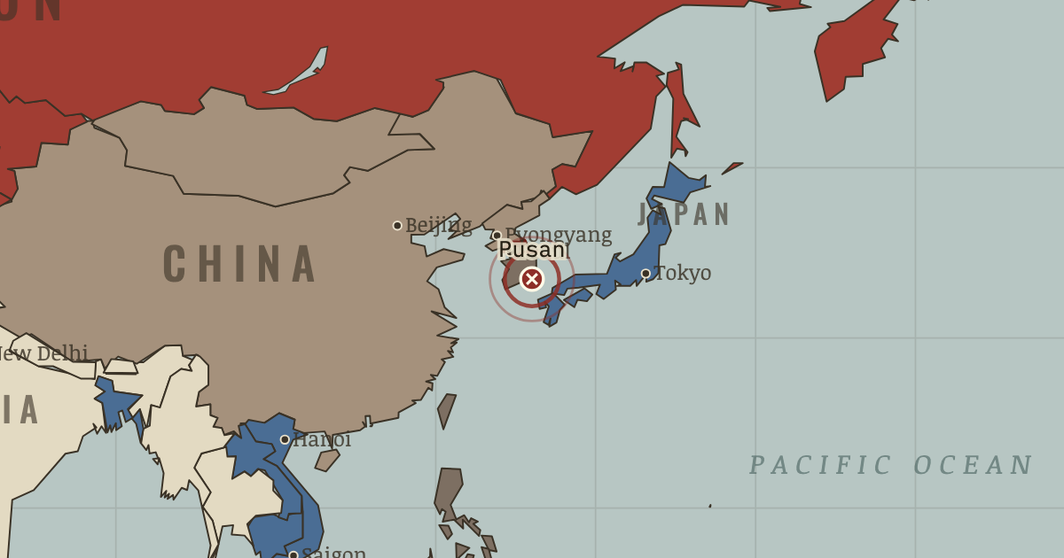 Map showing Pusan Perimeter — The Cold War, 1945–1991