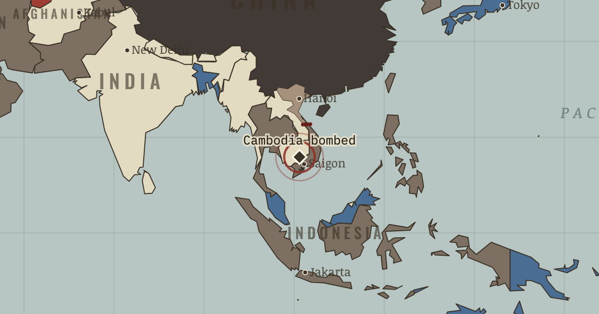 Map showing The bombing of Cambodia — The Cold War, 1945–1991