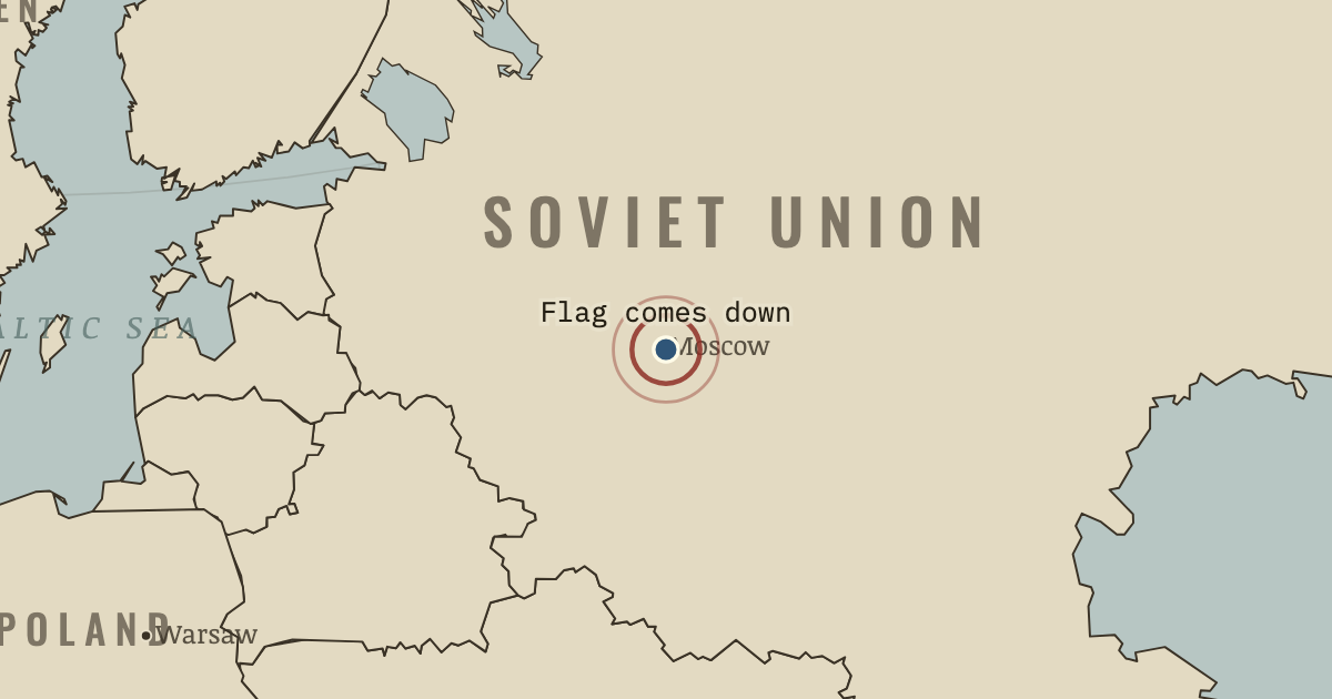 Map showing The flag comes down — The Cold War, 1945–1991