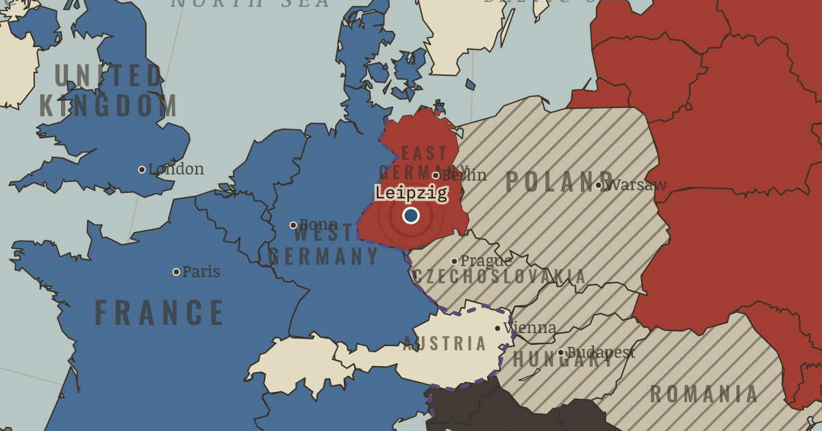 Map showing The Monday demonstrations — The Cold War, 1945–1991