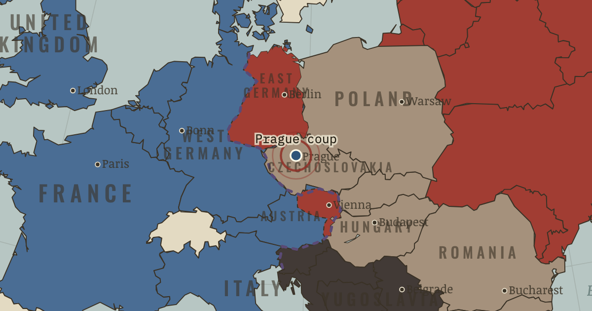 Map showing The Prague coup — The Cold War, 1945–1991