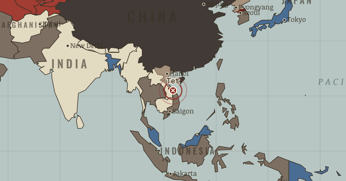 Map showing The Tet Offensive — The Cold War, 1945–1991