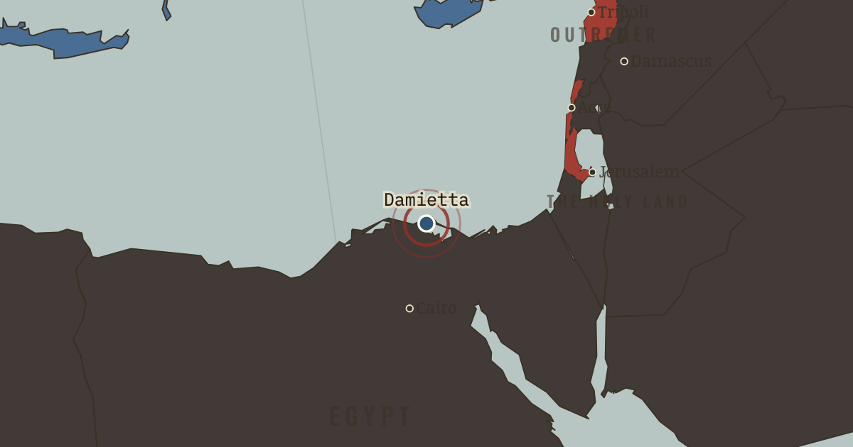 Map showing Damietta — The Crusades, 1095–1291
