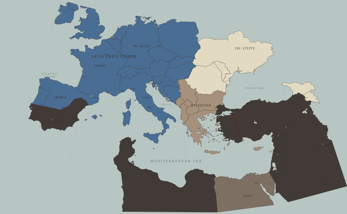 Map of the Crusader world in 1095: The eve of the crusade