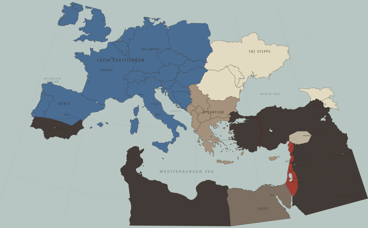 Map of the Crusader world in 1153: Ascalon — the peak of Outremer