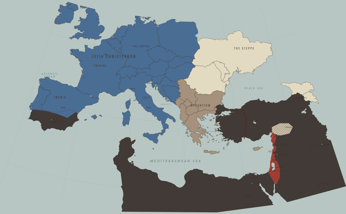 Map of the Crusader world in 1171: Saladin ends Fatimid Egypt
