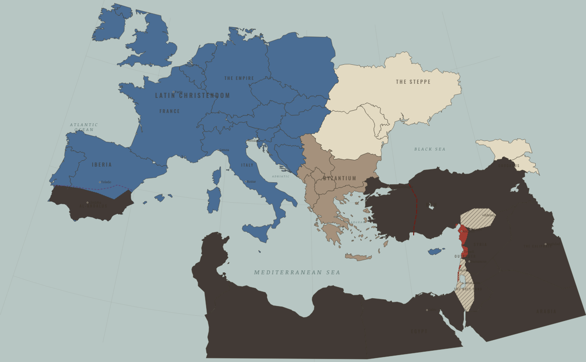 Map of the Crusader world in 1192: The treaty coast