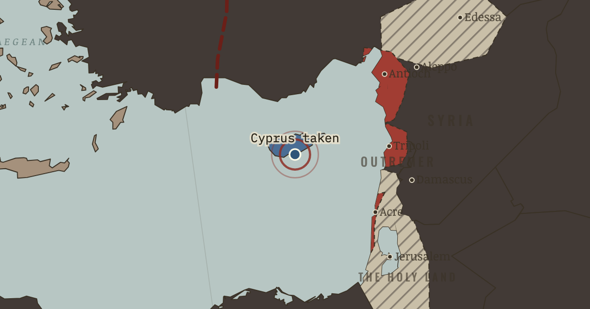 Map showing Richard takes Cyprus — The Crusades, 1095–1291