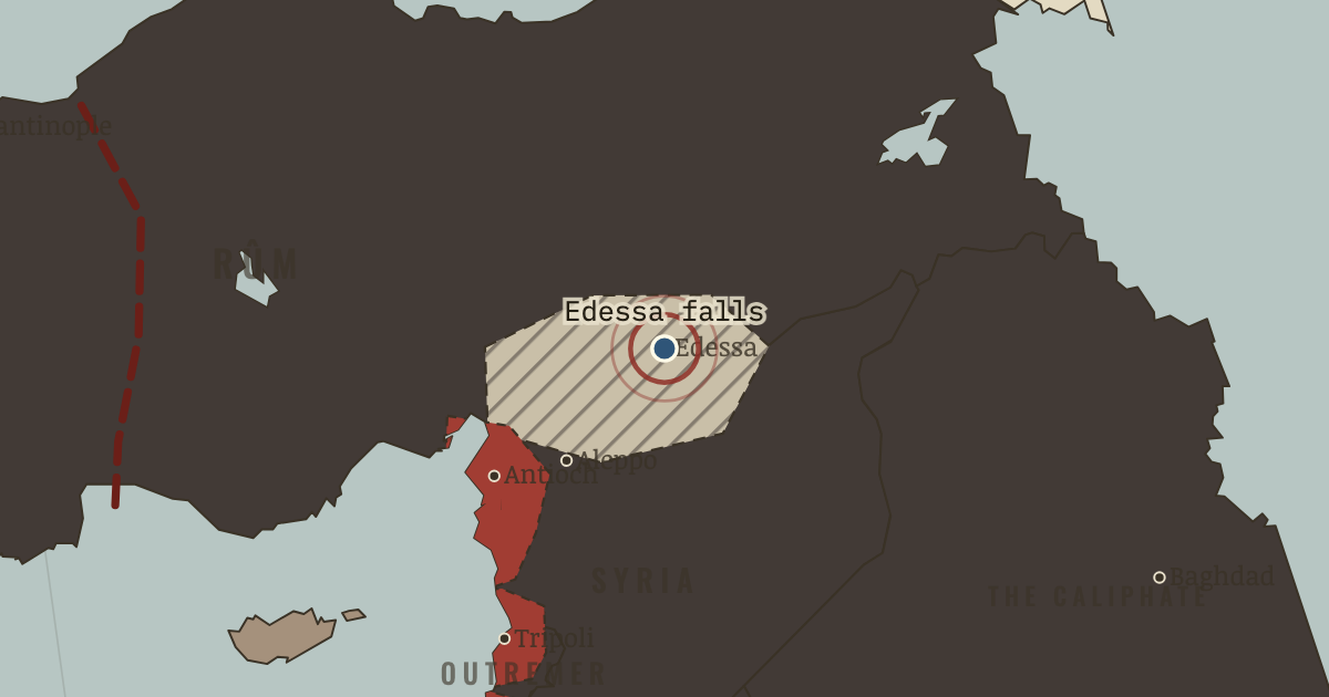 Map showing The fall of Edessa — The Crusades, 1095–1291