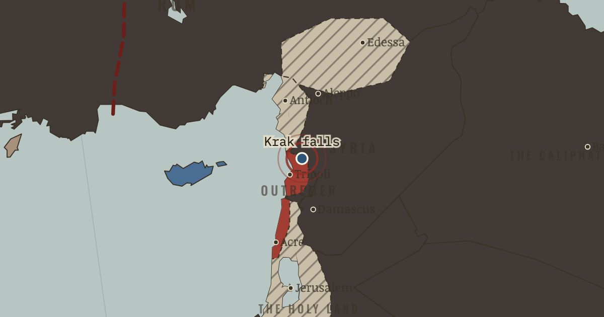 Map showing The fall of Krak — The Crusades, 1095–1291